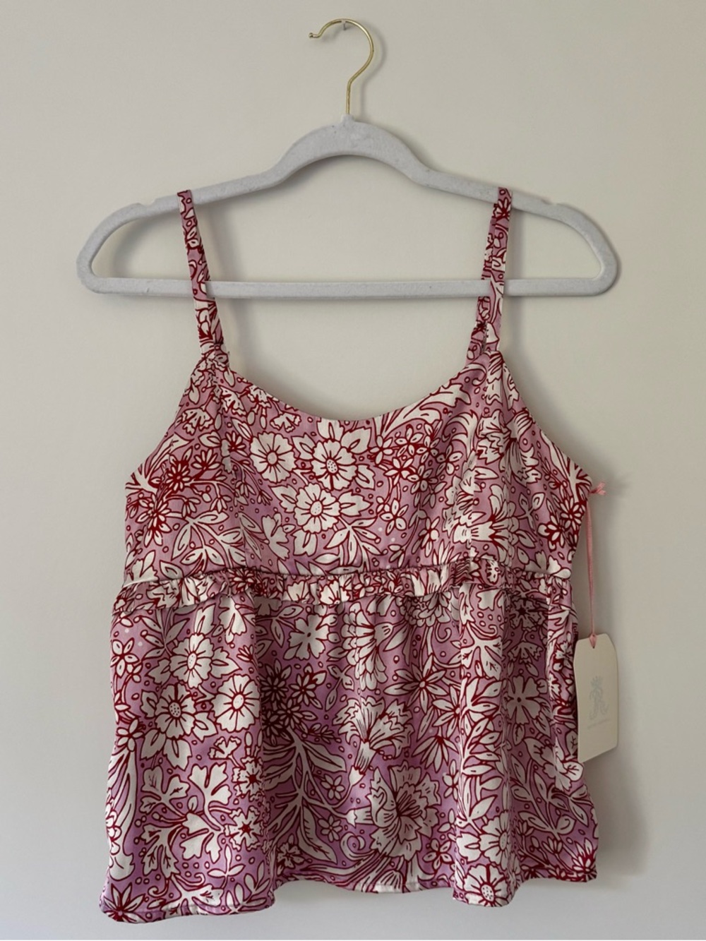 NWT Rachel Ashwell Satin Floral Pajama Shorts & Tank Set, Pink – Medium